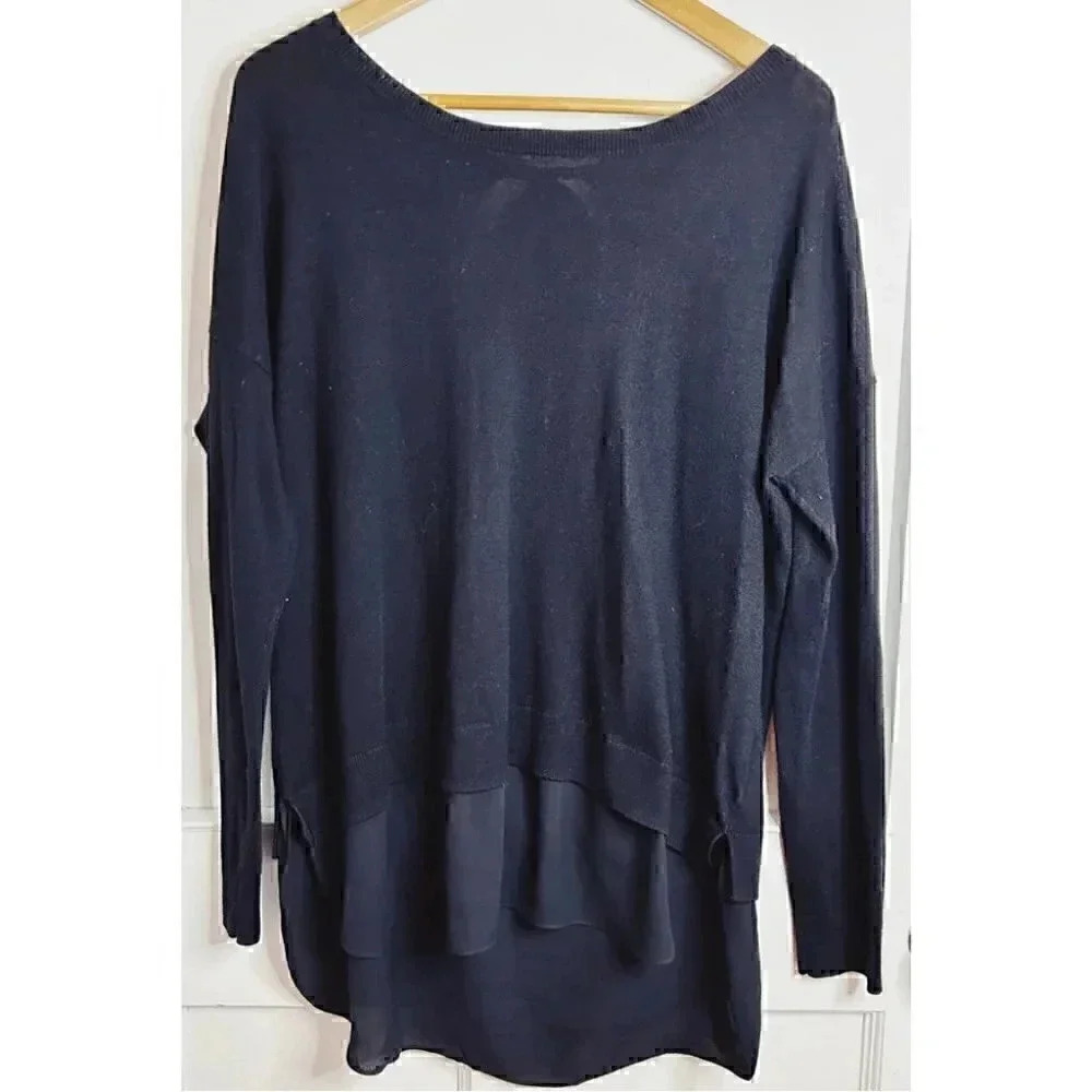 Black RW & Co Sweater with Open Back Tie and Long Underneath Shirt Size XL